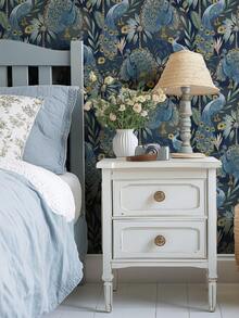 Papier peint autocollant amovible vintage à fleurs bleues et paon. Papier peint autocollant amovible et imperméable pour dosseret de cuisine, armoire, papier peint, stickers muraux, décoration murale, décoration de chambre, décoration de cuisine, décoration de la maison