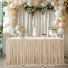 1pc Polyester Ruffled Table Skirt, Suitable For 48/72/96/108/168 Inch Rectangular Tables, Wrinkle-Resistant And Easy To Clean, Ruffle Hem Design, Ideal For Birthday, Party, Wedding, Bridal Shower, Celebration Decor - Multicolor - View 2