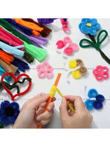 100根高密度柔性扎带，53色针织花茎，可弯曲针织花茎，灰色工艺毛根，纯色针织花茎，工艺毛根配件，针织毛根用于手工制作，蓬松毛根，工艺品和装饰品，多功能DIY花束扎带材料 - 彩色 - 查看 4