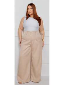 Elegant Casual Plus Size Women's Pants - Màu be - Xem 3