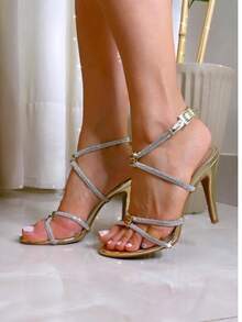 Women's High Thin Heel Sandals, Formal Party, Shiny, 10 Cm - 金色 - 查看 5