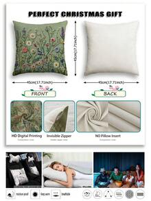 1/2pcs Modern Floral Design Pillow Cover, Light Green/Pink/Purple/Yellow Plant Pattern Cushion Cover, Zippered, Sofa Decor, Gaming/Car Lumbar Pillow, Camping Cushion, Hidden Zipper, Machine Washable, Holiday Gift, No Pillow Insert - Green - View 5