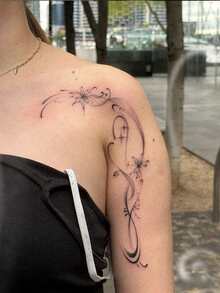 1 件花藤临时纹身贴纸，防水、防汗、逼真纹身图案，适合人们日常使用 - 黑色 - 查看 3