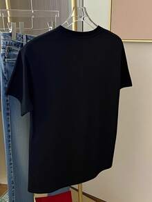 纯棉短袖中长款T恤女式上衣，黑色卡通女孩时尚款 - 黑色 - 查看 3