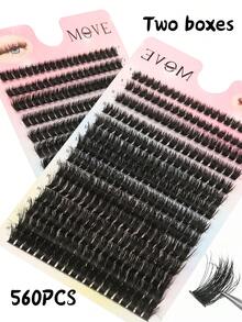 560pcs 80D Mix Cluster Eyelash, 0.07mm Thickness, D Curl, 8mm-16mm Mix Length, Natural Style Russian Flat Dense Fluffy Handmade Mink Eyelash Cluster For Halloween Theatrical Makeup, Festival Makeup, Christmas Makeup, Beginner Essential - DD - 查看 7
