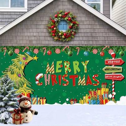 1pc Christmas Decoration Curtain With Snowy Landscape, Decorated Tree And Gifts, "Merry Christmas" Text, Suitable For New Year And Winter Celebration, Home Wall Decor, Durable, Easy To Hang, Applicable For Christmas, New Year, Winter Holiday Decoration, Multiple Size Options Home Decor Christmas Decorations Room Decor
