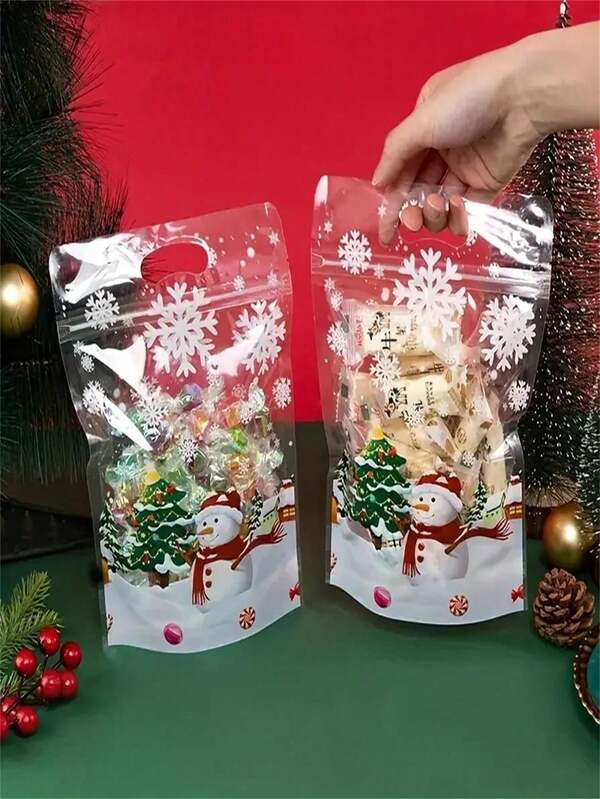 10 bolsas de caramelos con diseño de copos de nieve navideños - Bolsas transparentes para caramelos y aperitivos, adecuadas para tartas festivas. Sí, decoraciones navideñas, de Año Nuevo y de Acción de Gracias, regalos de Navidad, pijamas navideños y decoración navideña