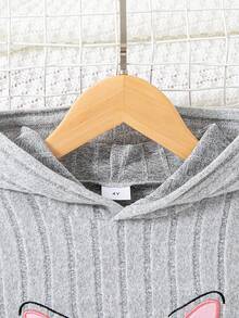 2pcs Girls Casual Embroidered Cartoon Hooded Long Sleeve Knit Top And Pants Set, Spring/Autumn - Light Grey - View 3