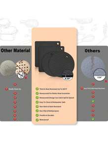 4片装黑色硅胶隔热垫，适用于热锅热碗。耐热台面垫，可用作餐垫、杯垫、隔热垫和大杯垫。 - 方圓款 - 查看 4