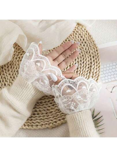 1 Pair Elegant Lace Trim Decorative Arm Warmers Autumn Accessories