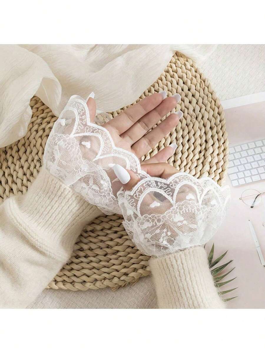 1 Pair Elegant Lace Trim Decorative Arm Warmers Autumn Accessories