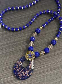 1pc Fashionable Boho Glass Water Drop Pendant Necklace,Vintage, Holiday Gift For Women