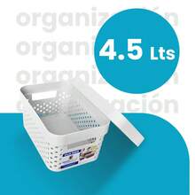 Kit 2 cajas organizadoras con tapa plástico modernas para hogar oficina o escuela - Blanco - Ver 9