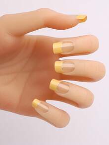 20 miếng dán móng tay gel UV bán khô của Pháp bóng bẩy toàn diện, cần phải được làm khô dưới ánh sáng, có thể sử dụng để cải thiện móng tay chất lượng tại tiệm, có thể đeo trong hơn 10 ngày - Màu vàng - Xem 3