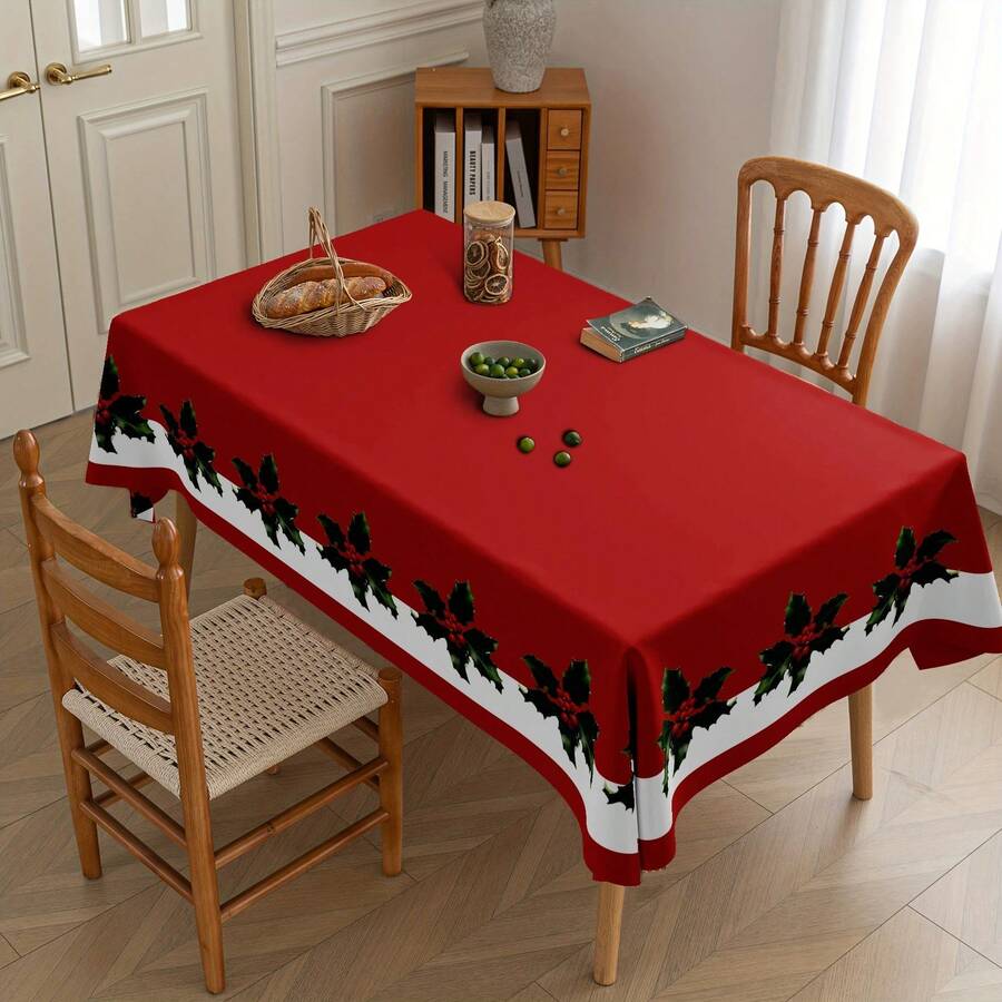 152*259cm (60*102 Inches) Red Christmas Tablecloth, Waterproof, Stain-Resistant, Washable, Suitable For Christmas, New Year, Family Gatherings, Outdoor Parties - Multicolor - View 1