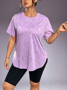 1pc Plus Size Women Casual Sports T-Shirt, Round Neck With Curved Hem, Summer