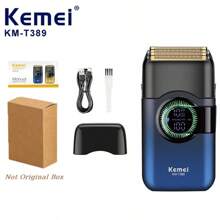 Kemei KM-T389 男士电动剃须刀,旋转式设计,配备两个浮动刀头,干湿两用,IPX7 级防水,旋转式设计,带 LED 显示屏,可修剪胡须,USB Type-C 充电,无线设计 - 彩色 - 查看 16