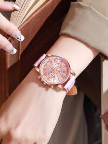 1/10 件女士时尚简约三眼罗马刻度表盘石英腕表（无盒）