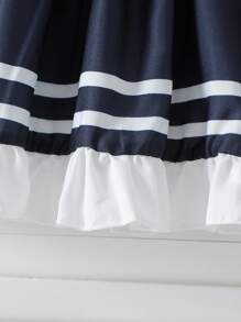 2 Peças Conjunto Camisa com Gola de Marinheiro Listrada e Saia para Meninas Pré-Adolescentes, Conjunto de Roupa Casual Fofa Estilo Escolar