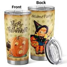 A Halloween Element Pumpkin Witch Pattern Stainless Steel Car , Easy To Carry, Large Capacity, Suitable For Travel, Car, Student Water Cup, Halloween Holiday Gifts - Multicolor - View 2