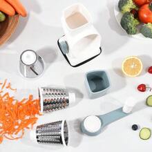 3-In-1 Rotary Food Processor - Manual Cheese Grater & Vegetable Slicer Set With Interchangeable Blades, Professional Grade For Kitchen/Restaurant, Effortless Shredding For Hard Cheese, Nuts, Chocolate Blocks - WhiteBlue - View 8