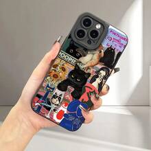 Estuche de Teléfono Suave con Patrón de Colores Gatos y Ojos de Ángel, Impresión UV Mate, Protección Completa 360 °   para iPhone 17 16 11 12 13 14 Pro Max E Mini - Negro - Ver 6
