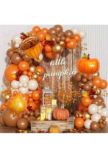 138 قطعة مجموعة قوس بالونات بموضوع الخريفي (برتقالي/بني قهوة/أبيض رملي/إكليل ذهبي)، ، ديكور حفلة عيد ميلاد الحصاد الخريفي