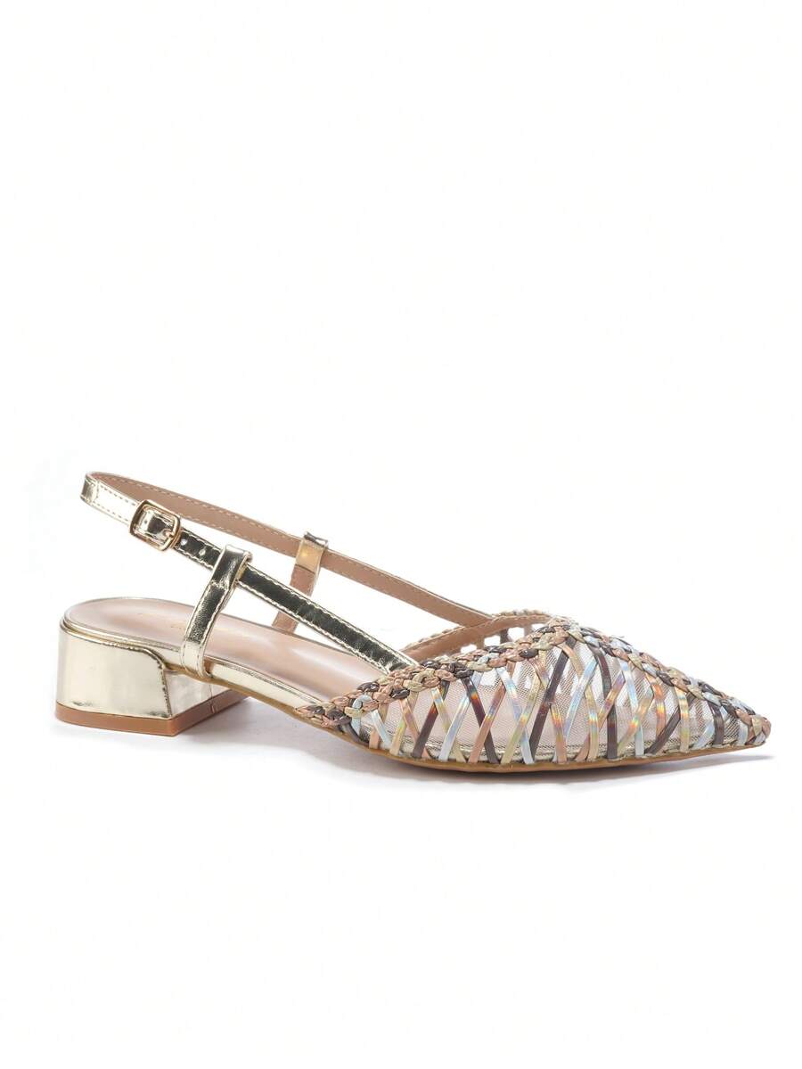 RevReaL Pointed-Toe Slingback Flats Elegant Bohemian Resort - Champagne - View 1