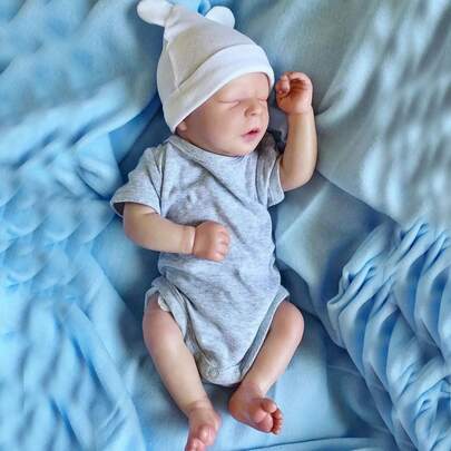 18 Zoll Reborn Schlafendes Baby Puppe 45cm Lebendiges Neugeborenes Baby Kunstspielzeug mit 3D-Malerei Haut und sichtbaren Adern Anziehpuppe (Stoffkörper, weiche Vinyl Gliedmaßen) Schönes Geburtstagsgeschenk