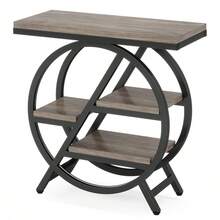 LITTLE TREE Industrial Side Table,  4-Tier Narrow End Table With Storage, Geometric Metal Frame Wooden Sofa Side Table, Modern Style Bedside Table For Living Room, Home Office, Bedroom, Grey - 灰色 - 查看 10