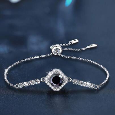 1 件优雅百搭 925 纯银 1 克拉莫桑石手链，适合女性日常佩戴和正式活动，珠宝礼物