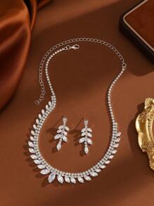 1 Set Shiny Rhinestone Necklace And Earrings Jewelry Set, Elegant Accessory For Women For Party And Daily Wear