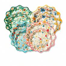 10pcs Floral Paper Plates Vintage Flower Party Supplies 7.5" 9.8" Scalloped Edge Party Plates Napkins Cups Party Decorations Set Suitable For Wedding Bridal Baby Shower Garden Party Tableware