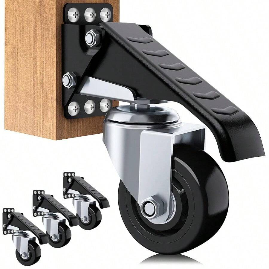 Workbench Casters Wheels 920Lbs Retractable Casters Set Of 4 Heavy Duty Side Mount Caster Rollers 3 Stepdown Castor Wheels For Bench Machinery Work Table With Installation Template 4 Pack - Black - View 1
