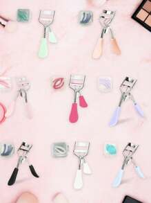 1 pieza Rizador de pestañas de color macaron + 4 almohadillas de goma (en caja), almohadillas de goma de repuesto, mango de acero inoxidable, herramienta de rizado de pestañas para maquillaje, asistente de pestañas postizas, herramienta de maquillaje de ángulo amplio, textura suave, estilo duradero, sensación cómoda, adecuado para el hogar, viajes y desplazamientos, se puede regalar, herramienta de belleza, maquillaje, barato, decoración de habitaciones, tocador, viajes, dormitorio, accesorios de maquillaje, rizador de pestañas