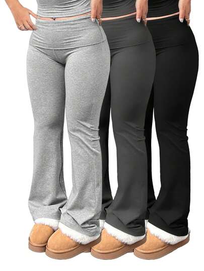 3pcs/Set Large Size Women's Casual High Yoga Pants Set   Elastic Waist Gym Workout Flare Leggings