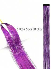 20pcs/10pcs/5pcs/3pcs/1pc Women Metal Hair Tinsel, Shiny Metallic Hair Tinsel Extensions, Heat Resistant Hair Accessories Fashion Headband Elegant Hair Band - Purple - View 7