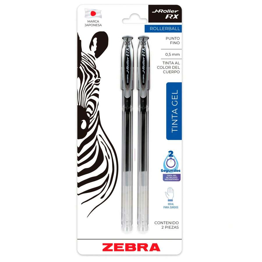 Zebra J Rollerball Pen RX Gel Ink Instant Dry Point 0.5 Mm Blister Pack Of 2 - Black - View 1