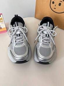 Zapatillas de mujer, zapatillas de running para mujer, zapatillas de moda, cómodas y transpirables, zapatillas de plataforma, resistentes al desgaste, antideslizantes - Plateado - Ver 3