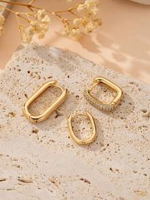 3 pezzi Orecchini a cerchio minimalisti in oro a forma di U, orecchini in rame con zirconia cubica (3 pezzi, non 3 paia)