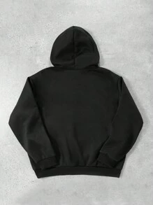 Felpa classica nera da uomo, casual e ampia, con motivo creativo a cartone animato di ramen, stile minimalista, collo, polsini e orlo a costine per una vestibilità durevole e il mantenimento della forma