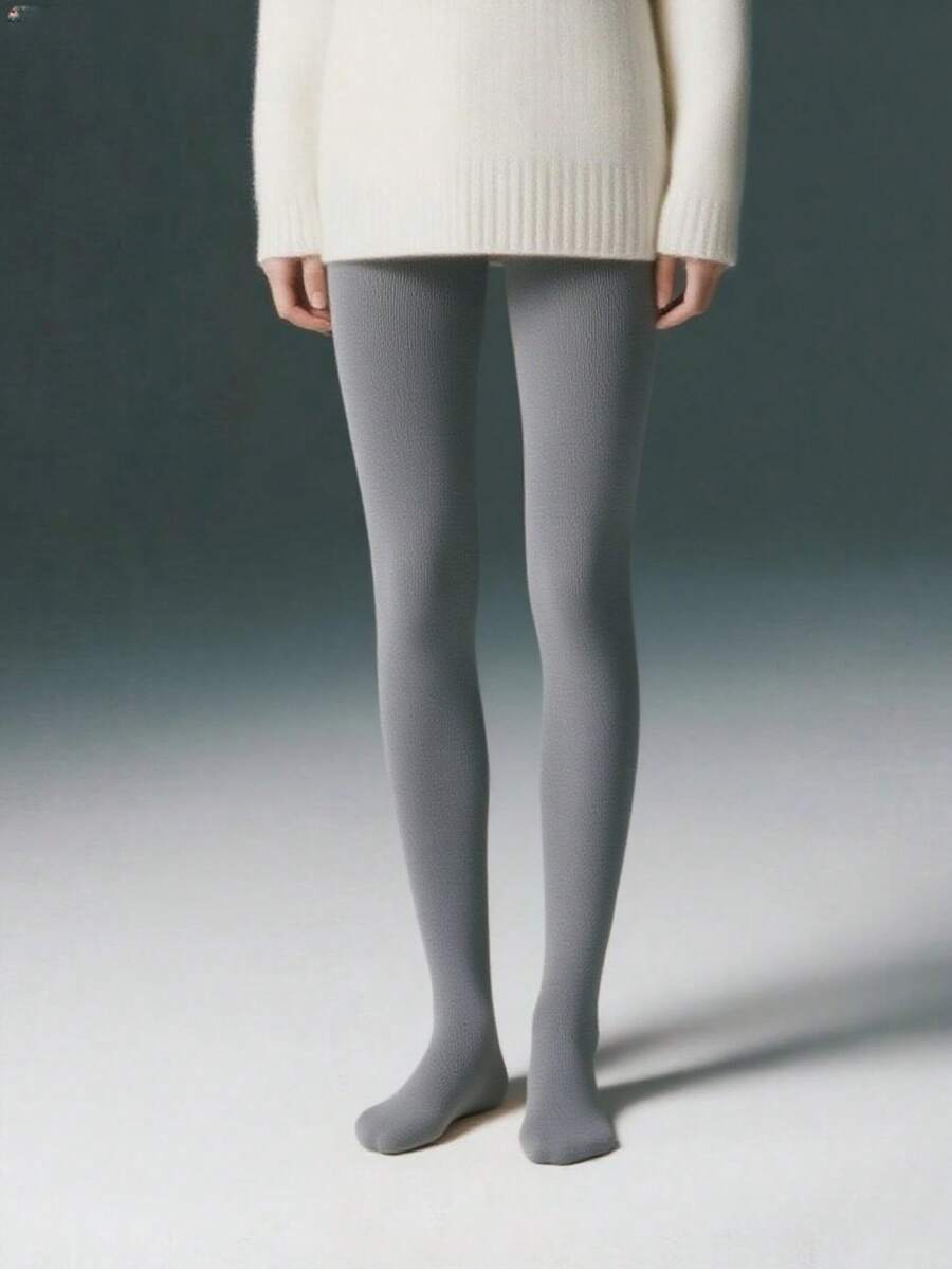 Women's Skin-Tone Tights, Fashionable Leg Shaper, Tight Fit Pantyhose For Autumn/Winter, Cozy - Light Grey - View 1