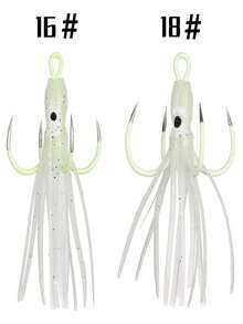 2pcs Glow-In-The-Dark Silicone Octopus Soft Bait With 16#/18# Four-Prong Hooks, Fishing Accessories For Sea Fishing And Lure Fishing