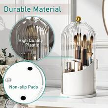 Makeup Brush Holder Organizer With Lid,360 Rotating Dustproof Makeup Brushe Organizer Boxes Vanity Desktop Bathroom Countertop Vanitydresser2025