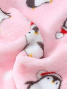 1pc Women's Cute Pink Penguin Print Soft & Comfortable Flannel Lined Fluffy Pajama Pants, Autumn/Winter, Cozy - Pink - View 5