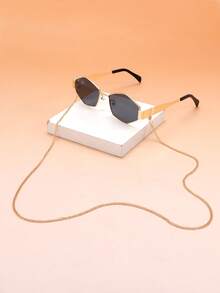 1副复古椭圆形时尚眼镜，女士小金属框时尚眼镜，女士时尚眼镜，沙滩配饰，女士眼镜，秋冬季基本款，商务休闲，夏季海滩度假，户外活动，旅行礼物 - B-金框黑灰片+鏈條 - 查看 4