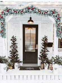 180cm Artificial Pine Tree Christmas Wreath, With Pine Cones, Holiday Home Farmhouse Decor, Faux Green Plants, Pine Needles, Pine Cone Vines, Winter Greenery Wreath, Suitable For Holiday Fireplace Mantel, Fireplace, Table Runner, Center Piece Decor, Realistic Cedar Faux Evergreen, Tabletop Decor, Christmas Decoration, Artificial Plants - Multicolor - View 2