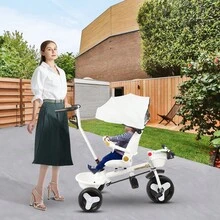 Children's Tricycle With Wraparound Seat, Can Sit Or Lie Down, Multifunctional Stroller, Spacious And Comfortable, Sunproof, 100 * 75 * 50 Cm - 白色 - 查看 9