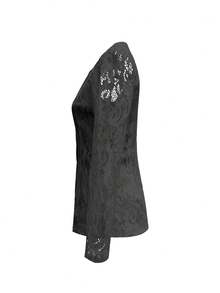 Spring/Summer White/Black Lace Blazer For Women, Notch Lapel,See-Through Long Sleeves , Regular Fit, Floral Embroidered, Sheer Fabric, Elegant Formal Style, Perfect For Fashion - Forward Ladies