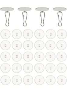 100pcs Clear Self Adhesive Ceiling Hooks, No Drilling Required, Ceiling Mounted Hooks With Flagpole Clips, Bedroom Bathroom Living Room Car Hanging Hooks - White - View 2